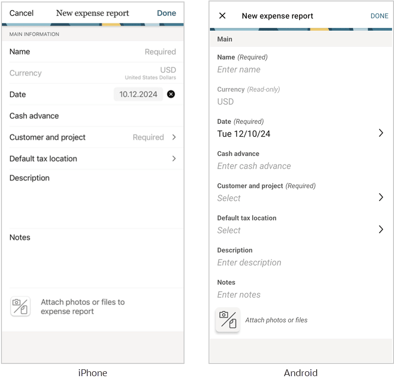 Creating new expense report