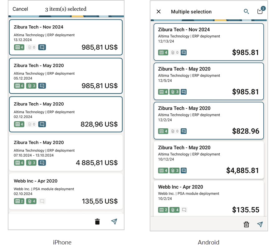 Bulk actions in Expenses Lists