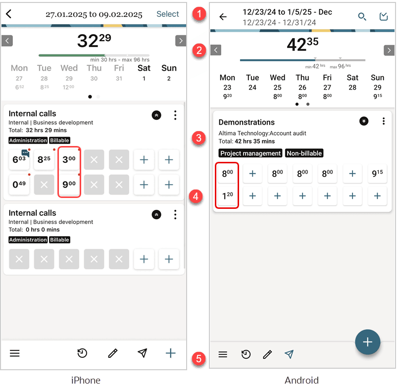 Timesheets on iPhone and Android