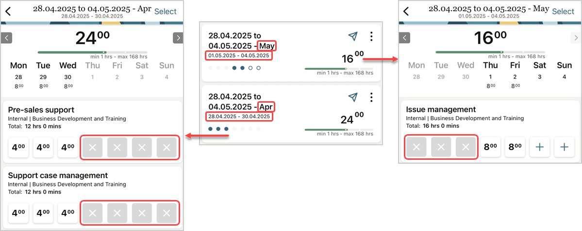 Creating split-week timesheets