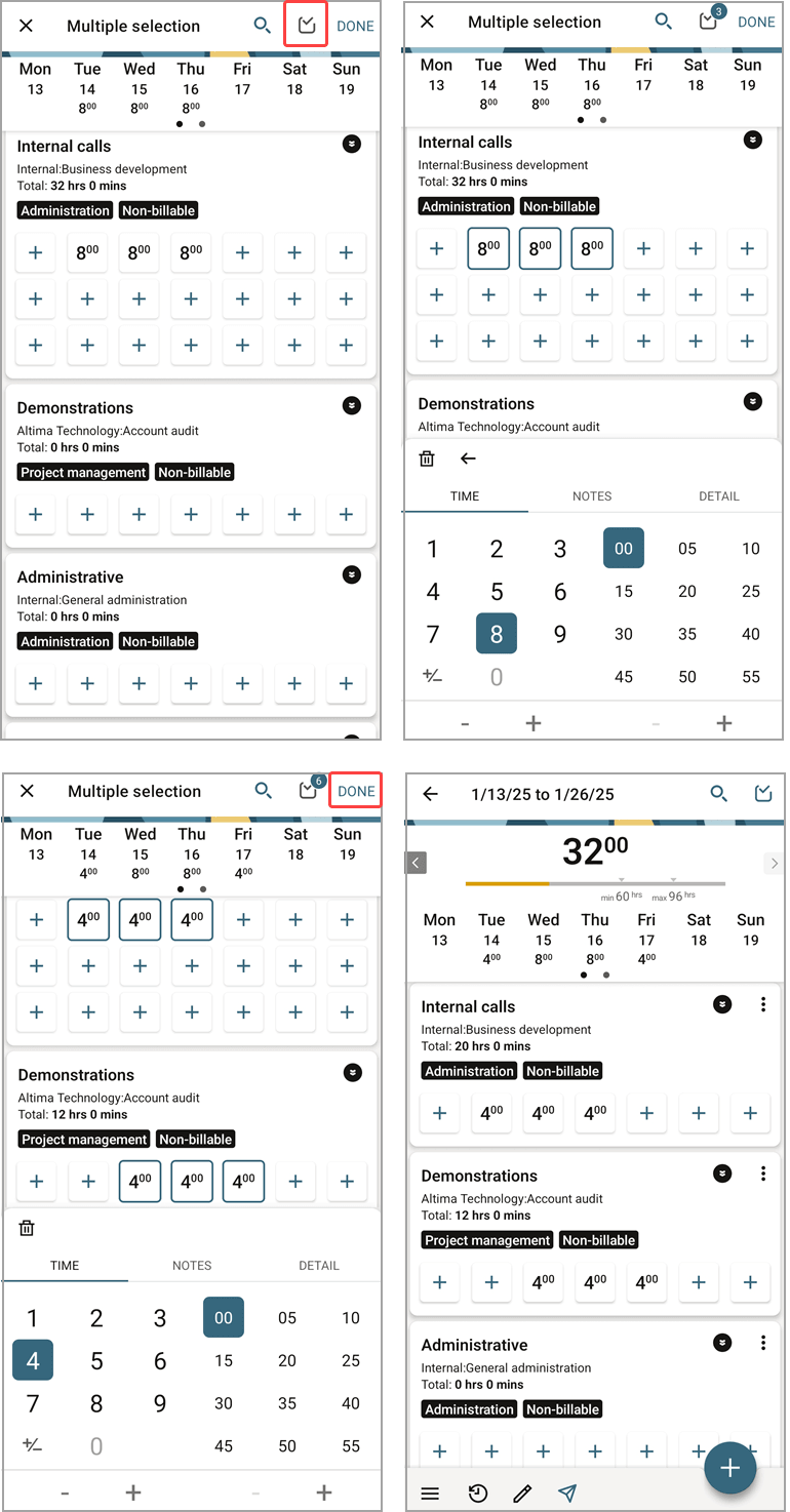Timesheets time entry bulk edit