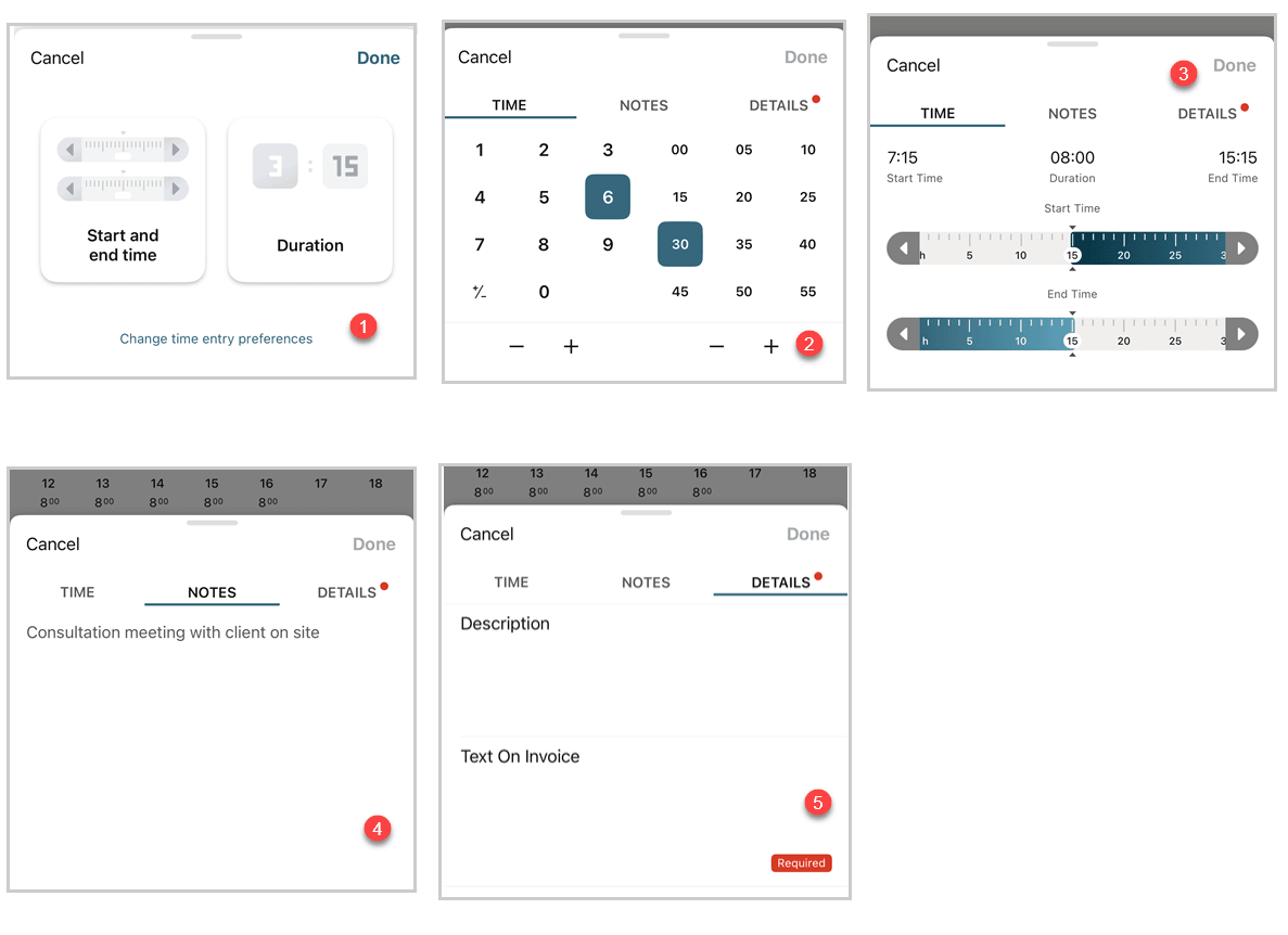 Time entry form and time picker