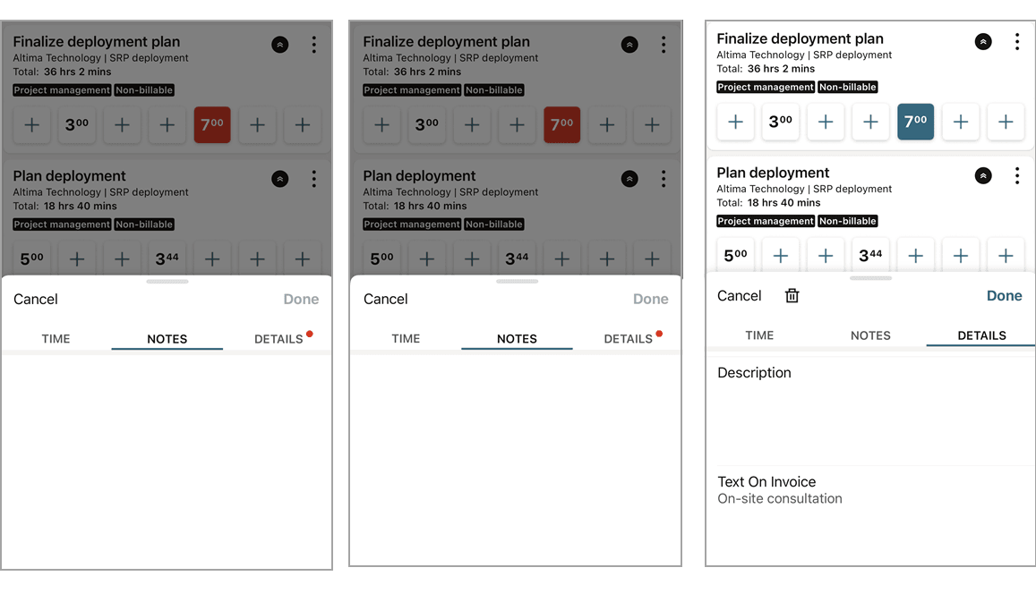 Adding and modifying time entry notes