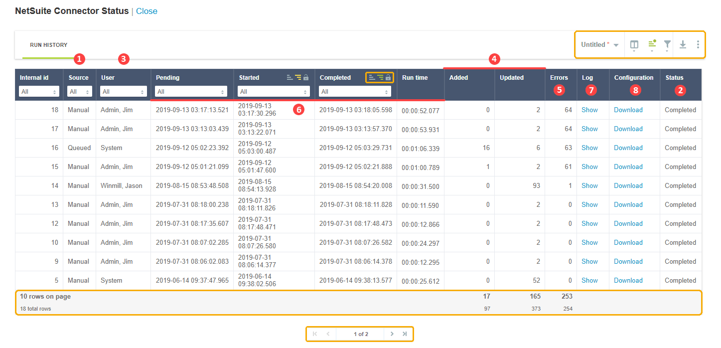 NetSuite Connector Status page