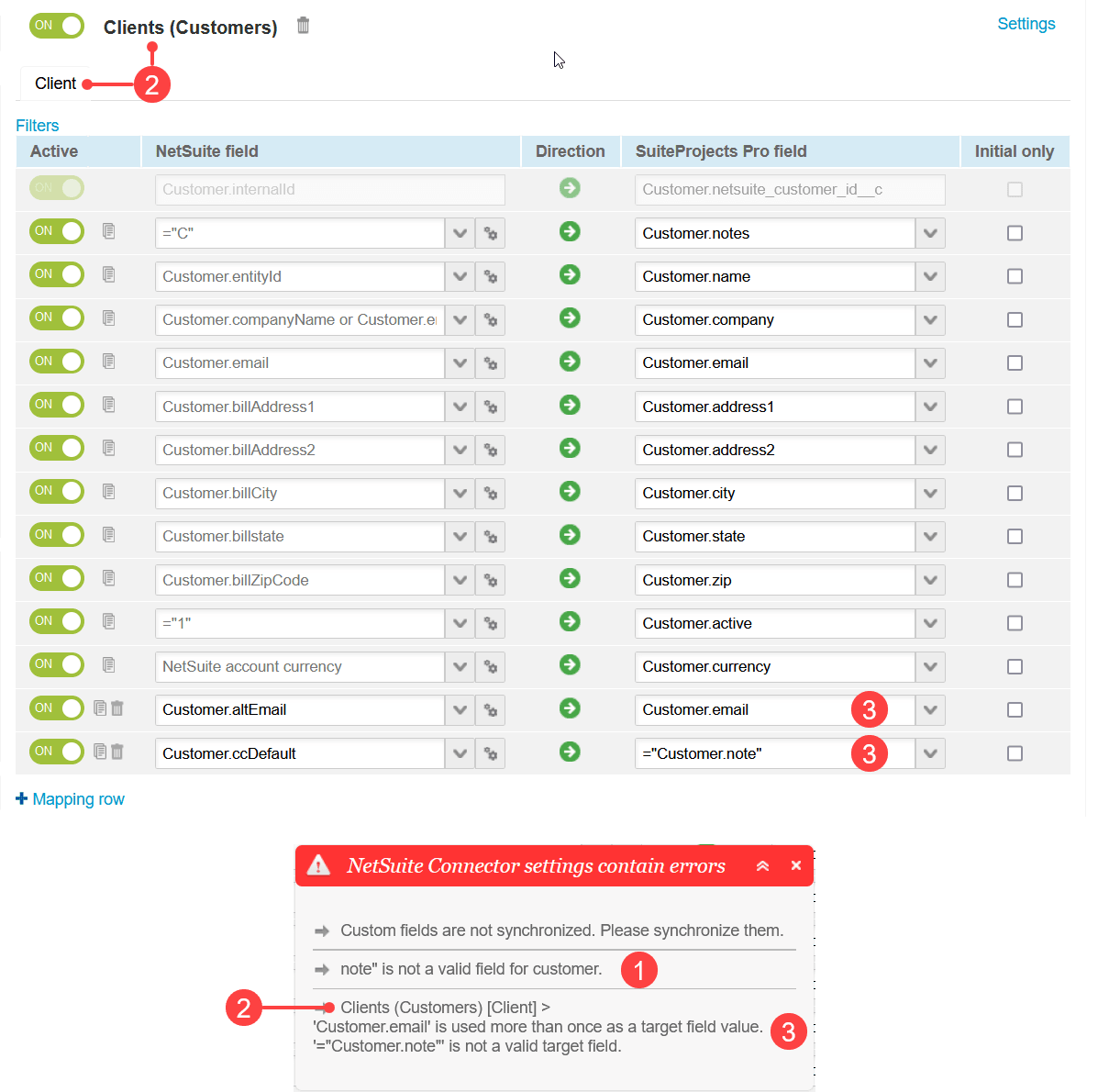 Validating field mapping definitions manually.