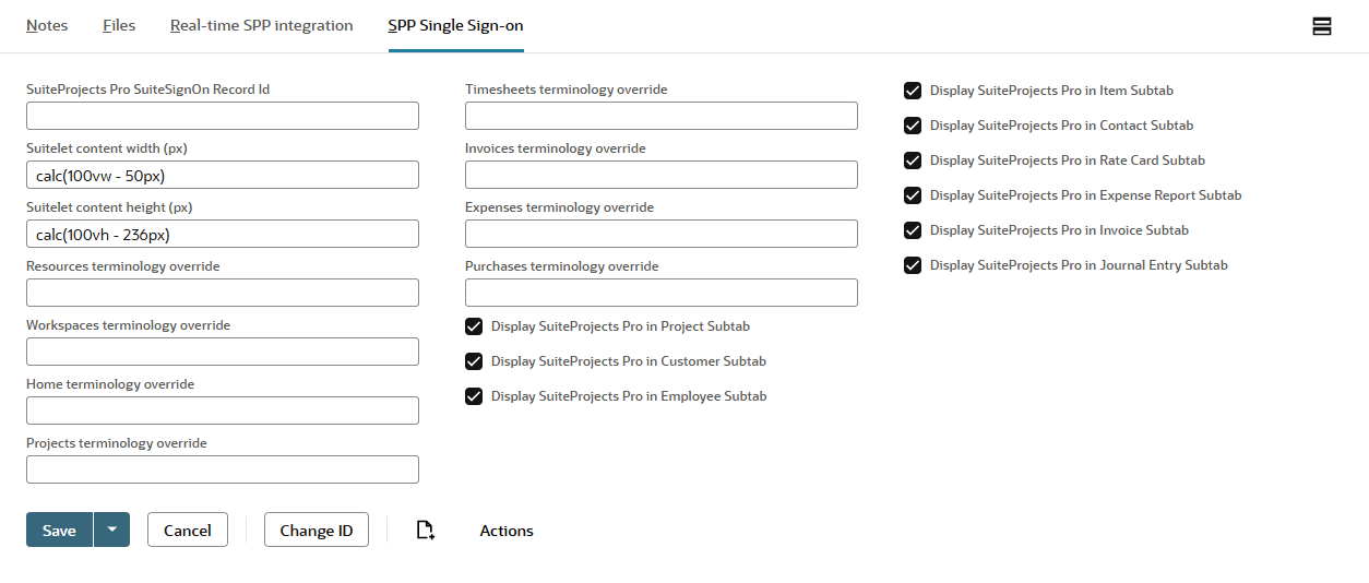 NetSuite SuiteProjects Pro SRP single sign-on preferences in NetSuite.