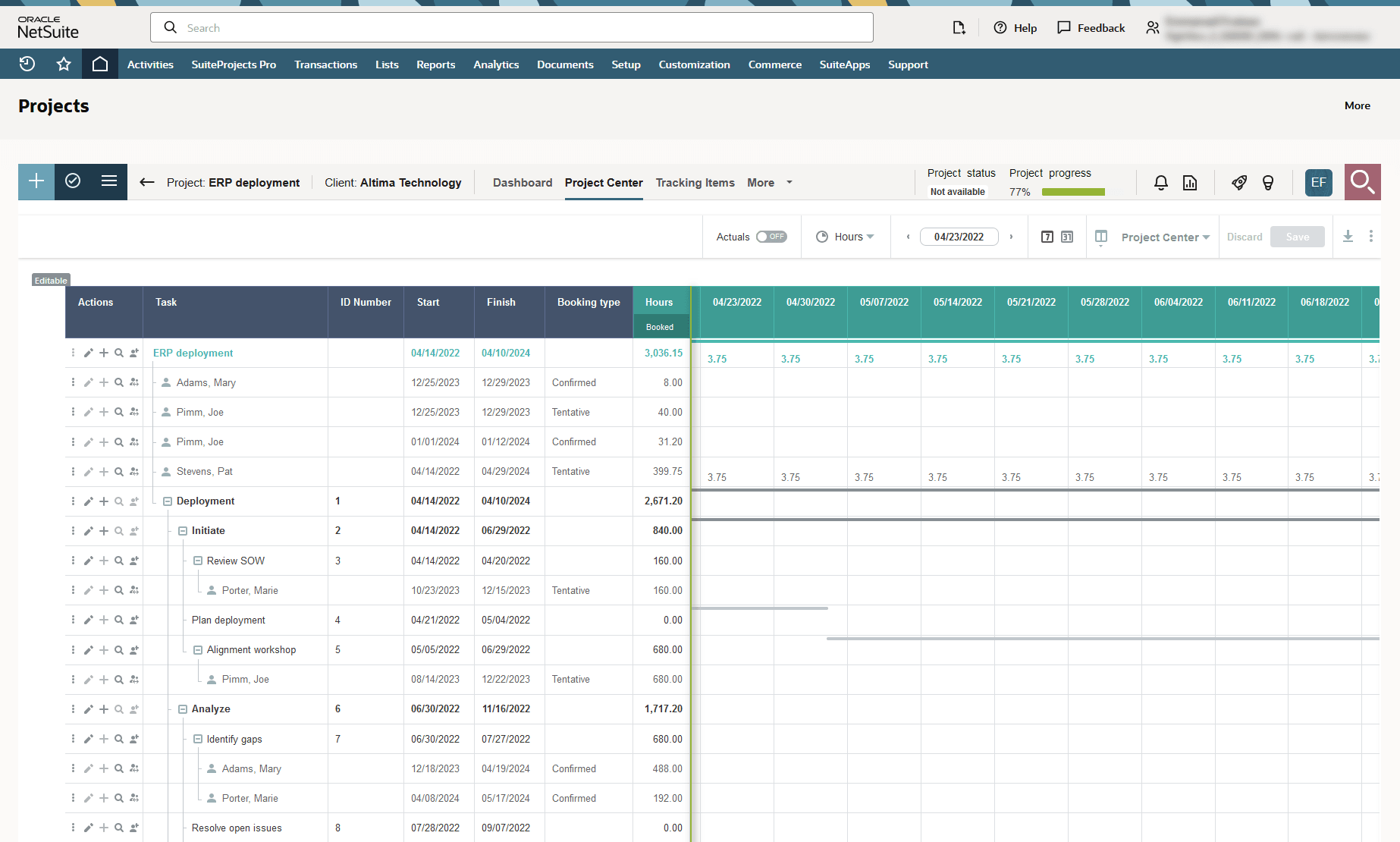 SuiteProjects Pro UI and Project record viewed from the NetSuite UI.