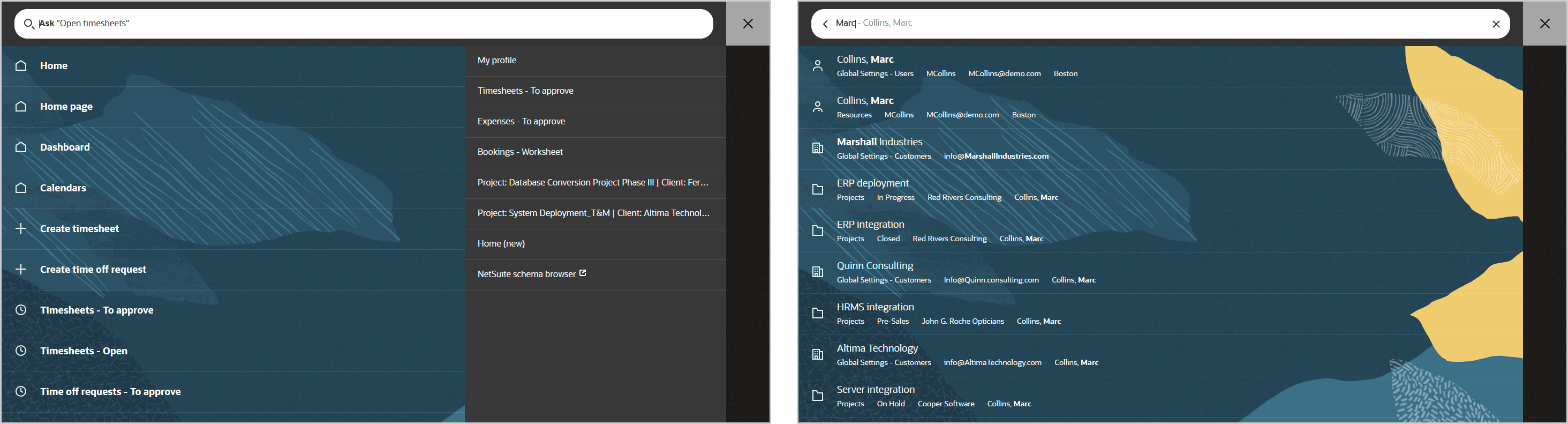 Global search page with navigation suggestions and search results