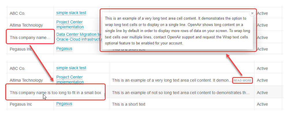 Section of a list showing truncated text fields on a single line.