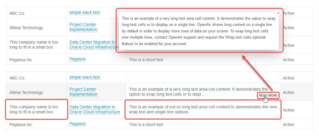 Section of a list showing text fields wrapped on a multiple lines.