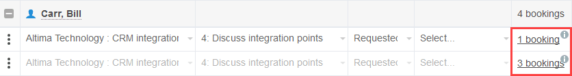 Advanced booking worksheet rows showing the number of icons and information icon.