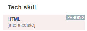 Skill on the resource profile with a pending approval status badge.