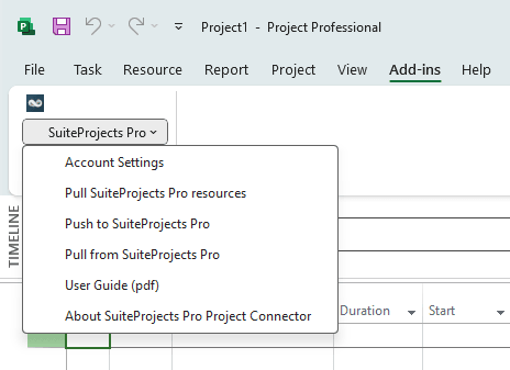 Toolbar in Microsoft Project.