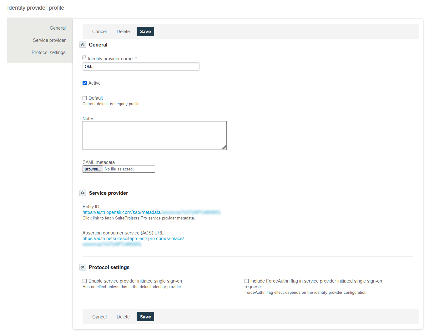 Identity provider profile form.