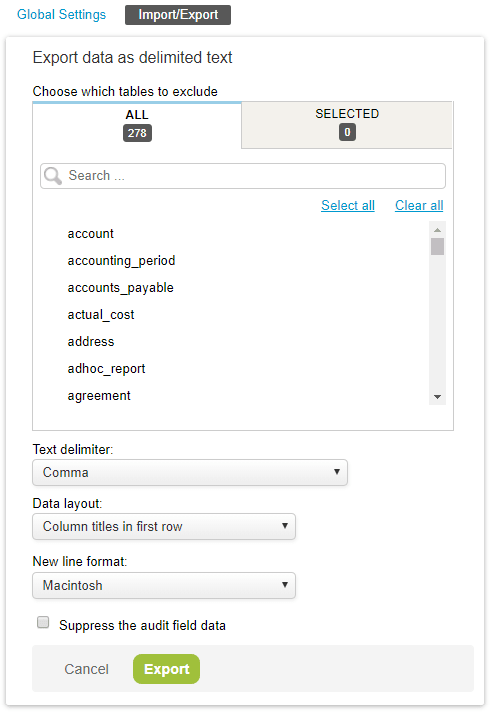 Export data as delimited text