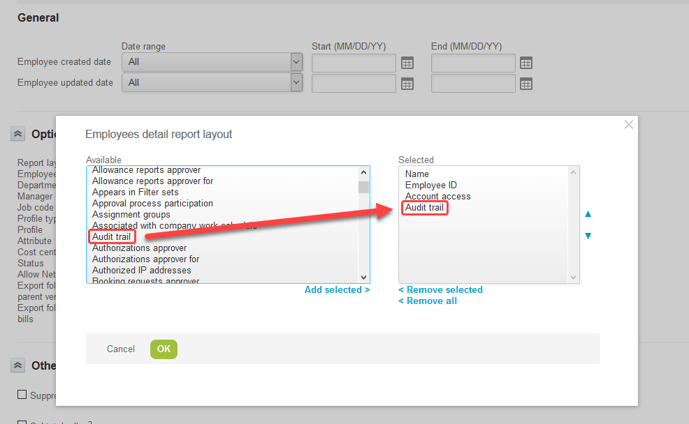 Include the audit trail in detail reports