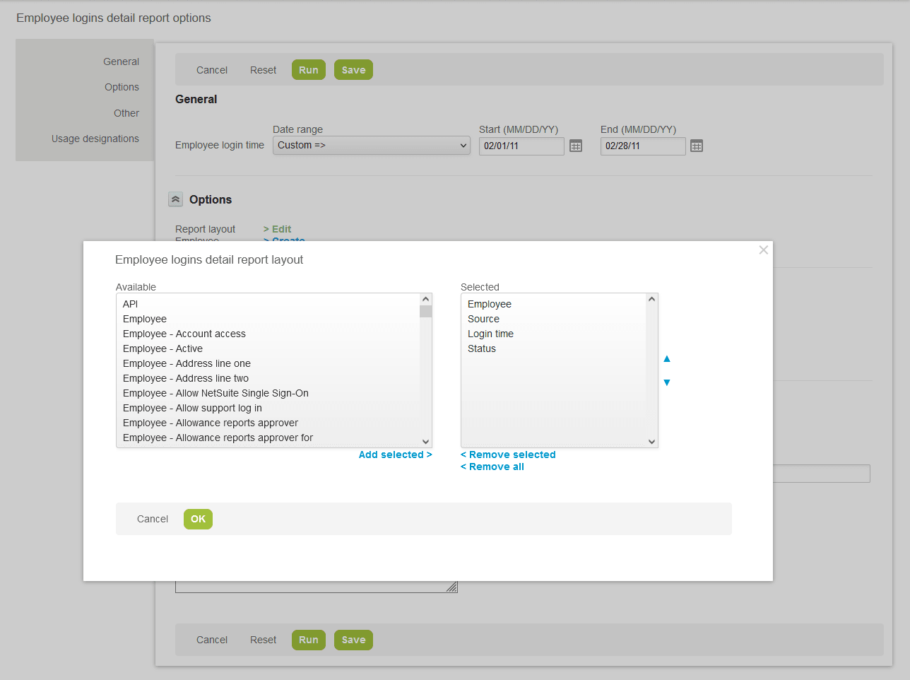 Employee login detail report - Report layout form