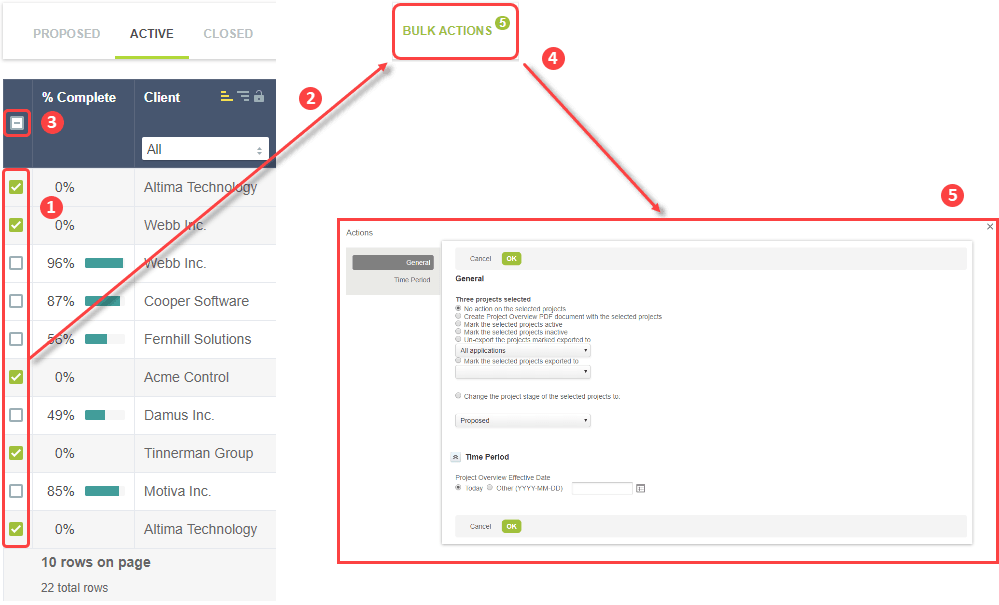 Item selection and bulk action process.