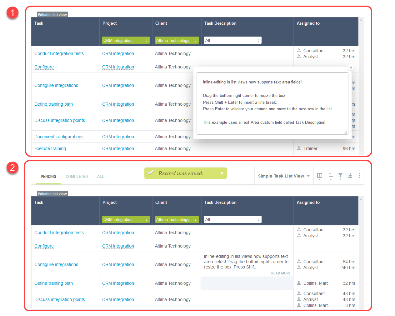 Inline-editing in selected lists