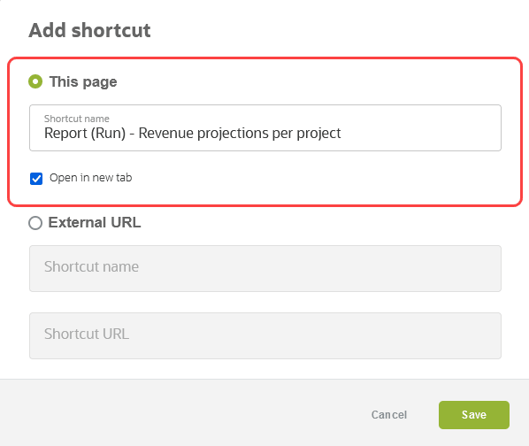 Add a shortcut to this page