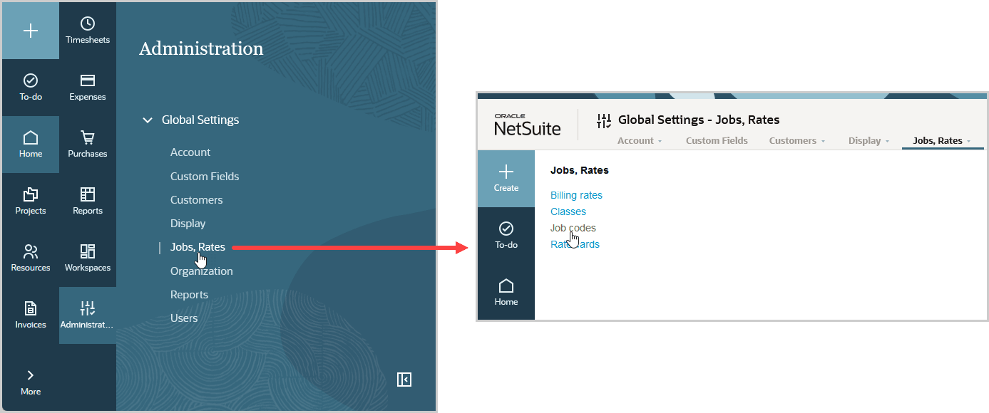 Administration settings screen navigation