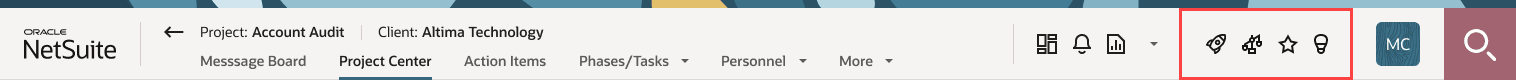 Top bar with utility buttons highlighted