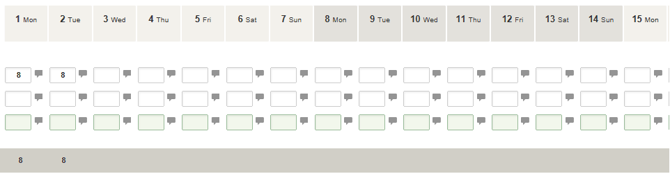 Multiple week timesheet grid.