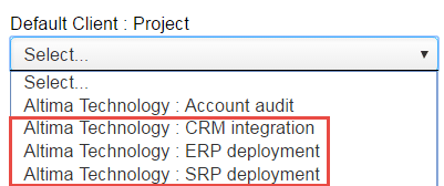 Customer:Project dropdown options including both Customer and Project names.