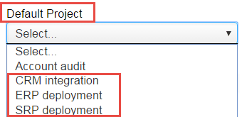 Customer:Project dropdown options including only Project names.