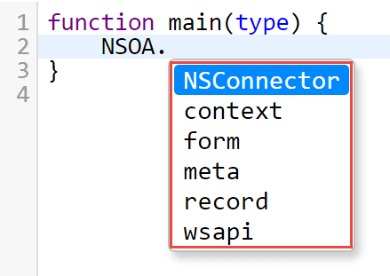 Autocomplete options in the Scripting Studio editor.