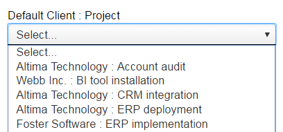 Customer:Project dropdown options sorted by alphabetical order of projects.