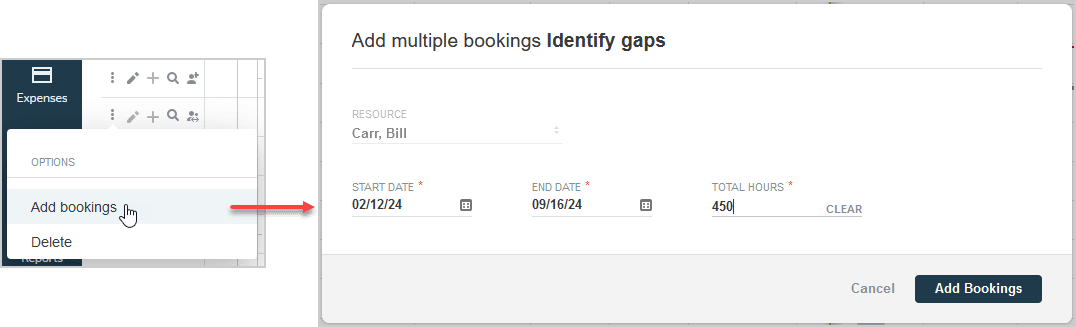 Add multiple bookings popup window.