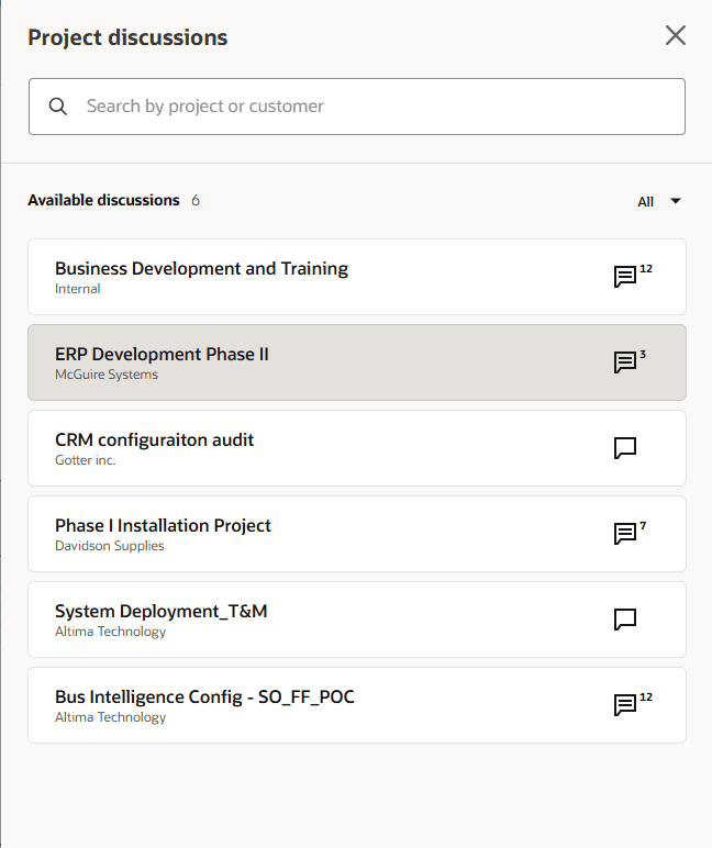 Search for project discussions