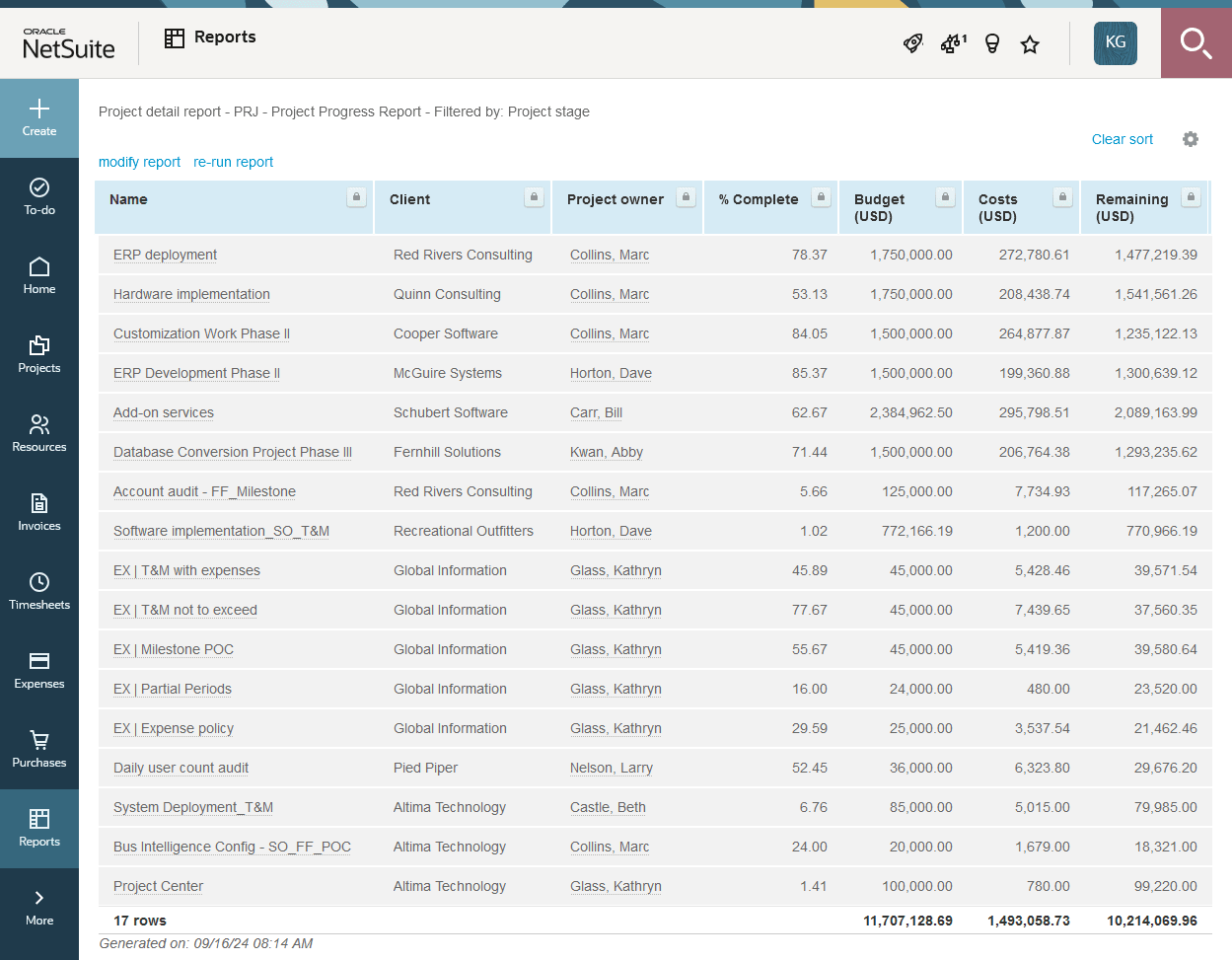 Example of saved report.