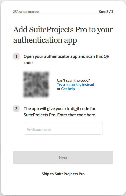 Step 2 out of 3 in the two-factor authentication setup process.