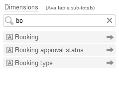 Filtered list odf dimensions in the Report Editor.