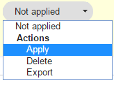 Solution Status dropdown list showing available actions for a solution that is not applied.