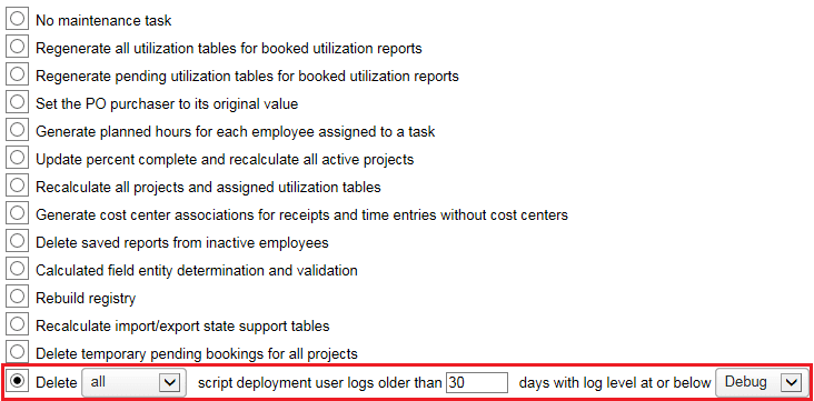 Maintenance administration setting page.