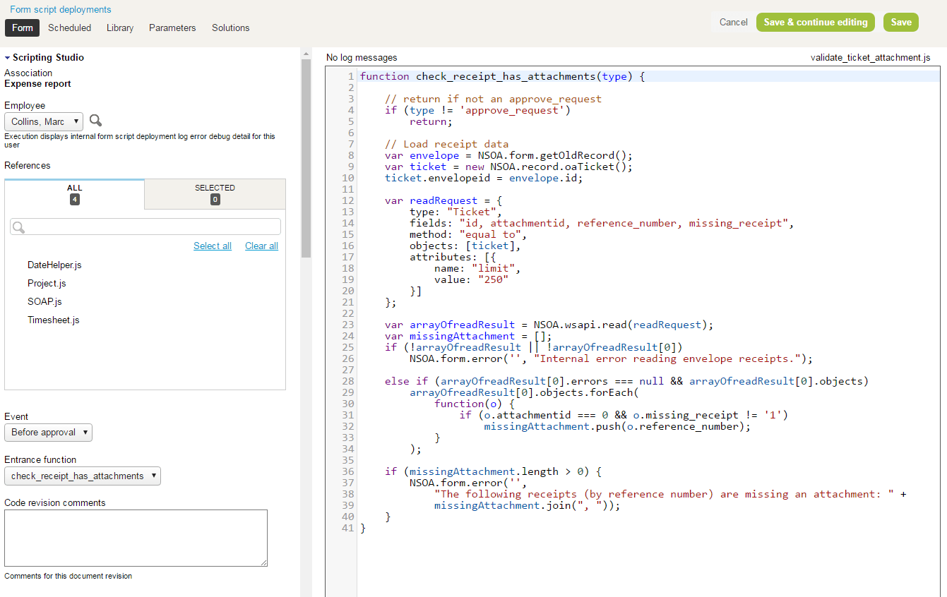 Scripting Studion showing an example of form script.