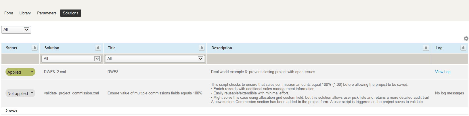 Scripting solutions list in the Scripting Center.