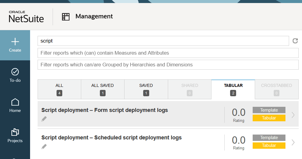 Detail reports page.