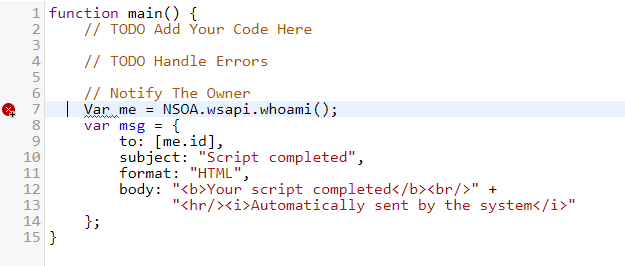 Syntax error highlighting in the Scripting Studio.