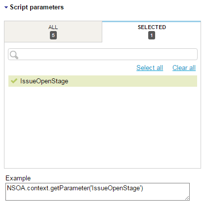 Script parameter selector in the Scripting Studio tools and settings pane.