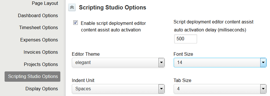 Scripting Studio preferences on the personnal settings form.