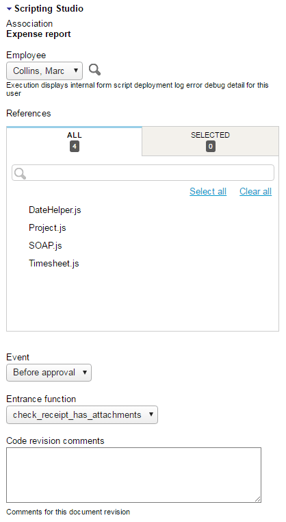Scripting Studio tools and settings pane.
