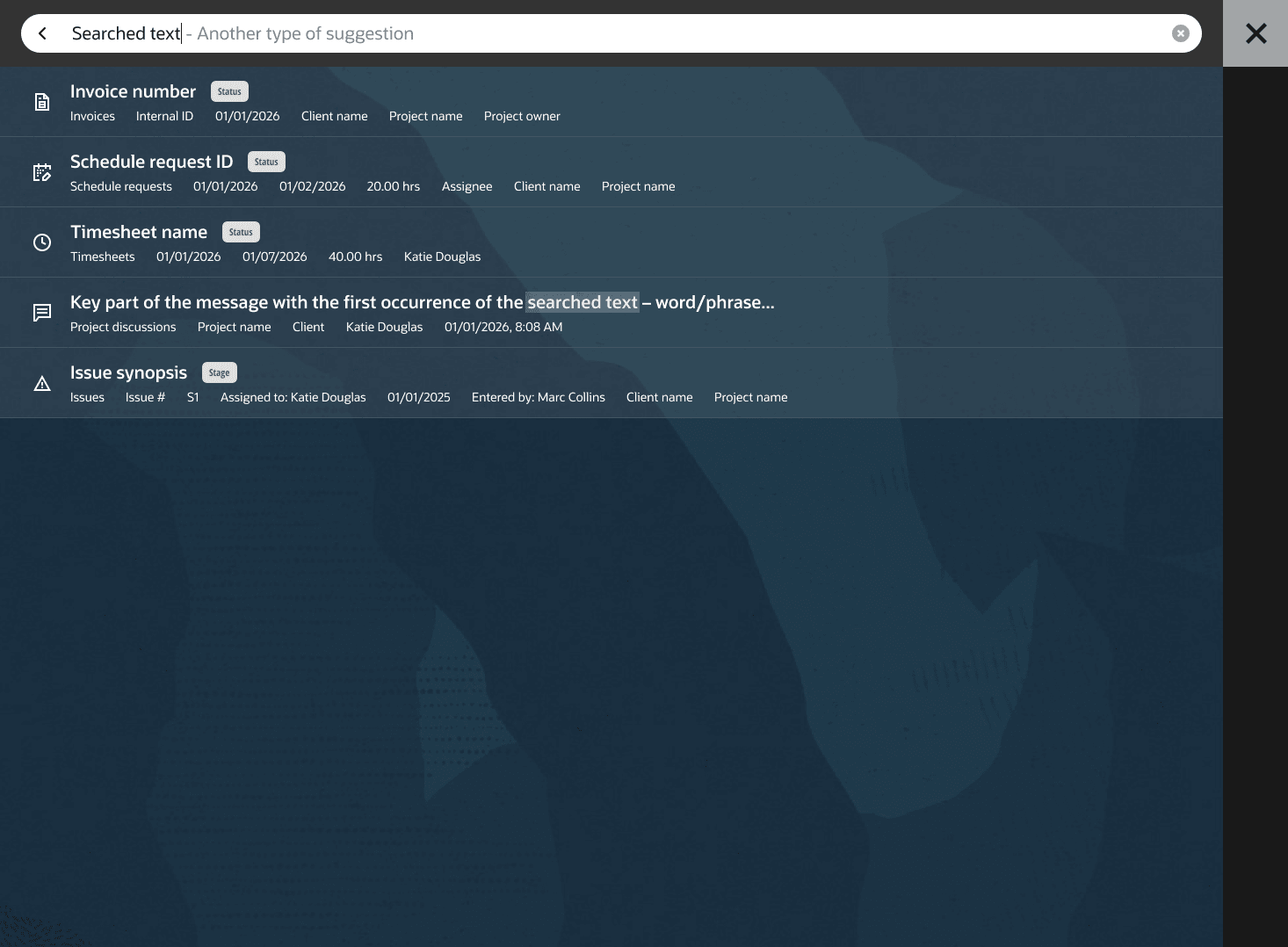 Global search results showing new record types available in 2026.1