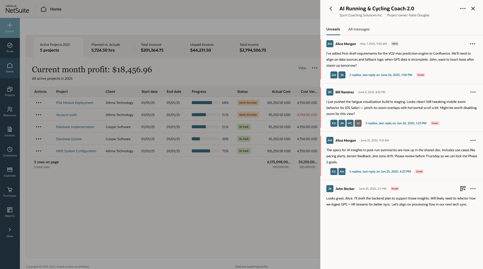 Panel with list of project dscussions, first message in empty project discussion and project discussion with messages.