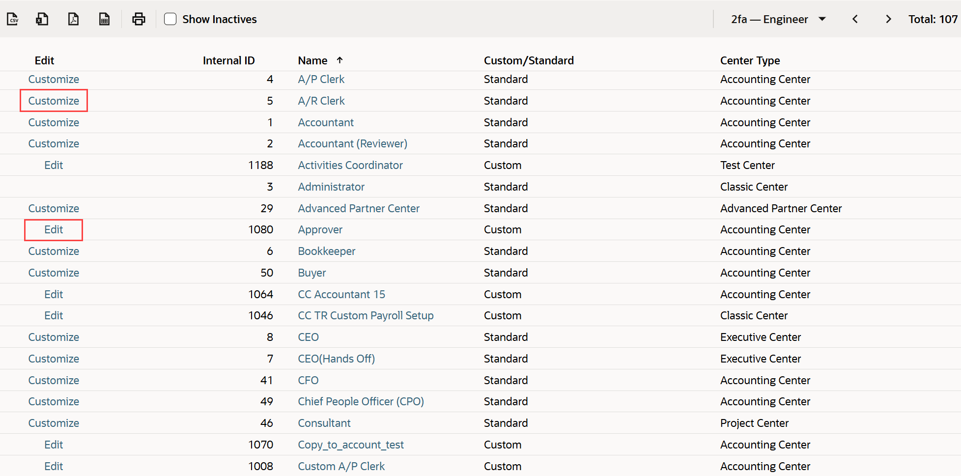 Manage Roles page.