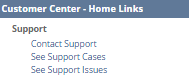 Customer Center Home Links portlet with no transaction permissions.