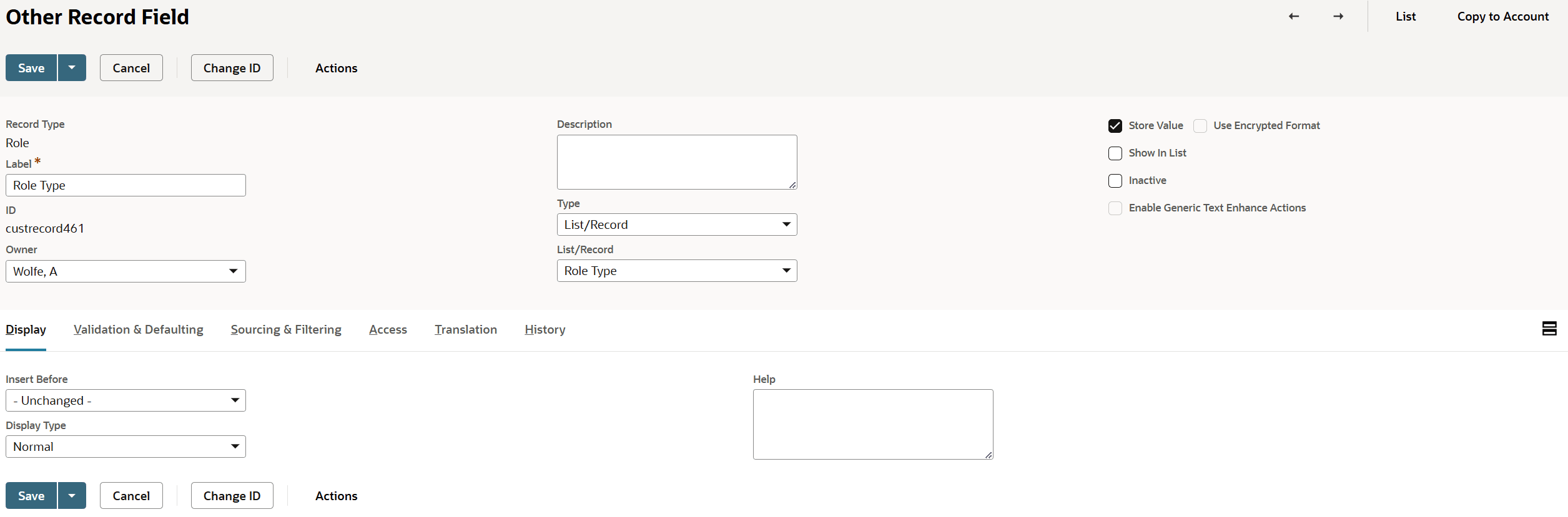 Other Custom Field page